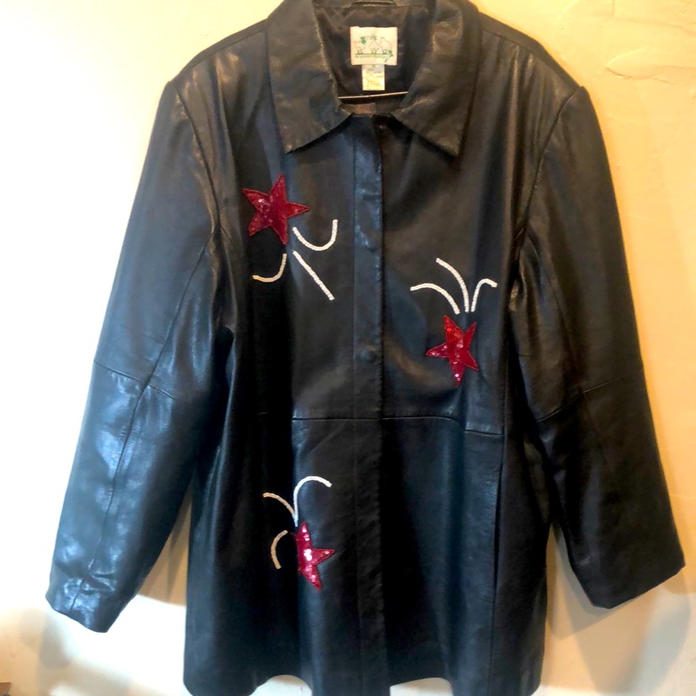 Quacker Factory 100% genuine leather coat with American Flag. Size 1X